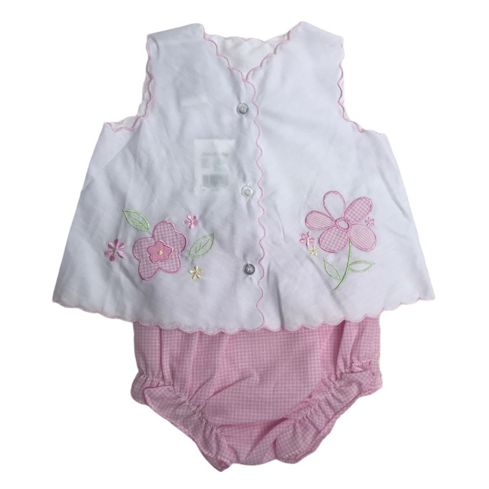 White and Pink Floral Baby Matching Set - Sleeveless Top & Bloomer